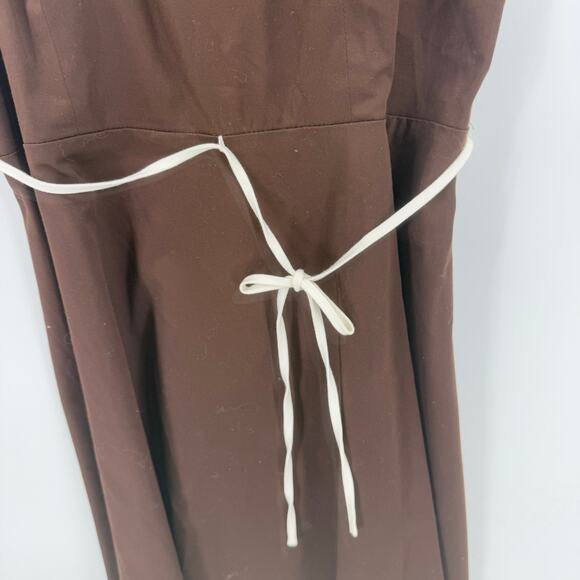 Y2K Brown Cotton Mini Dress Square Neck Smocked Back with Tie Belt Size 12P - Picture 7 of 9